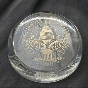 President Bush Vice Kenney Clear Paperweight crystal Inaugural gift 2001